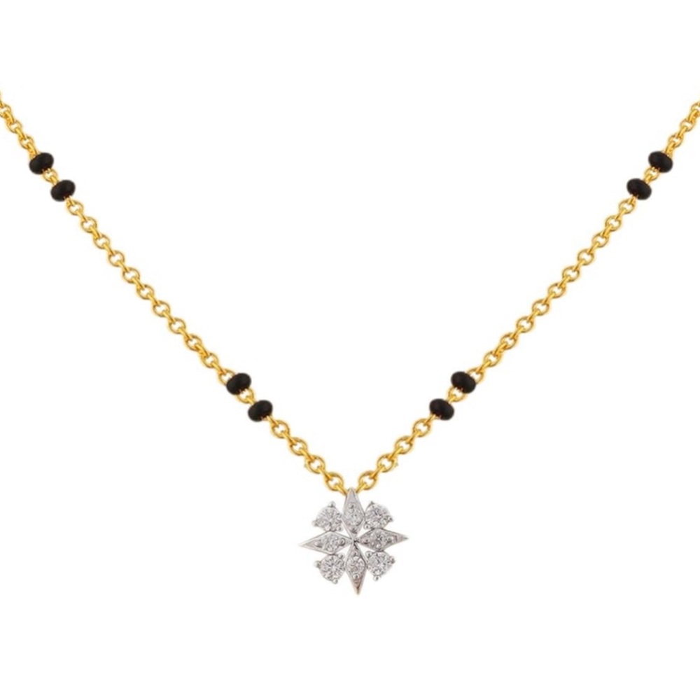 18K Gold Plated 925 SS Black Bead Chain Necklace with Floral Pendant